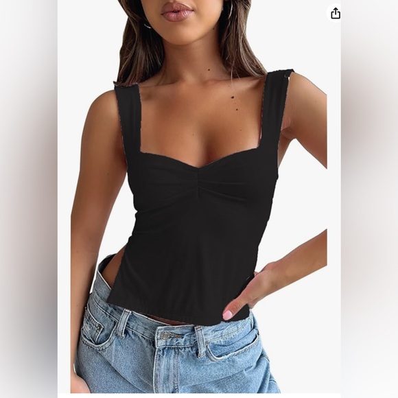 abingoo Tops - SLEEVELESS CROP TOP TANK STRAPPU SCOOP NECK SKINNY PLEATED BUSTIER Y2K CAMI CROP